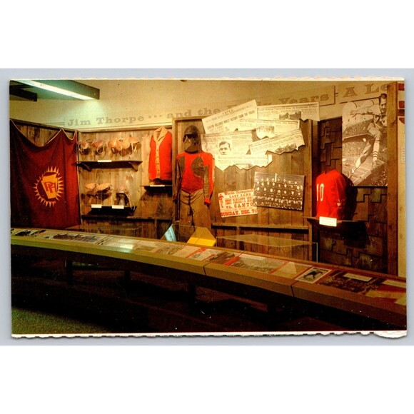 Postcard Ohio Canton Pro Football Hall of Fame Display of Football's Early Days - Picture 1 of 2